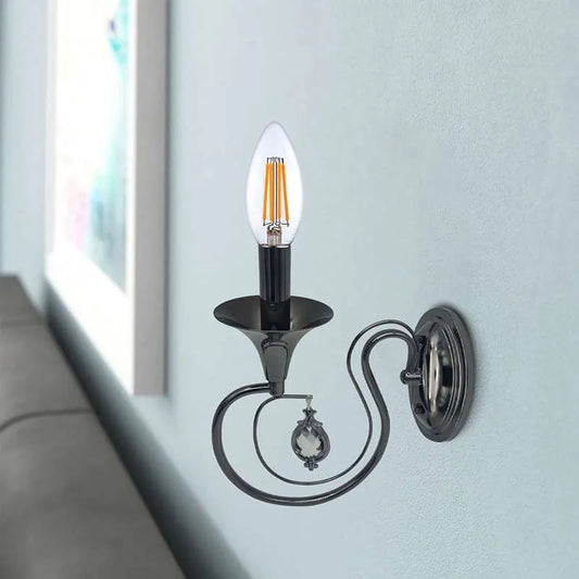 Vintage Candle Wall Sconce with Crystal – Black Chrome, E14