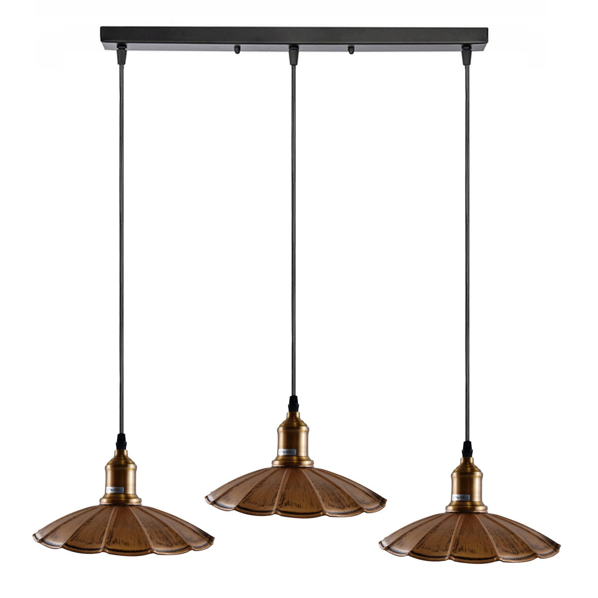 3 Head Cascade Pendant Light – 19 Cone & Cage Styles, Plate or Bar - Yellow Brass, Lounge 22 cm Brushed Copper, Straight Bar, Without Bulb