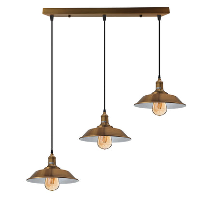 3 Head Cascade Pendant Light – 19 Cone & Cage Styles, Plate or Bar - Yellow Brass, Vintage Dome 22 cm Yellow Brass, Straight Bar, Without Bulb