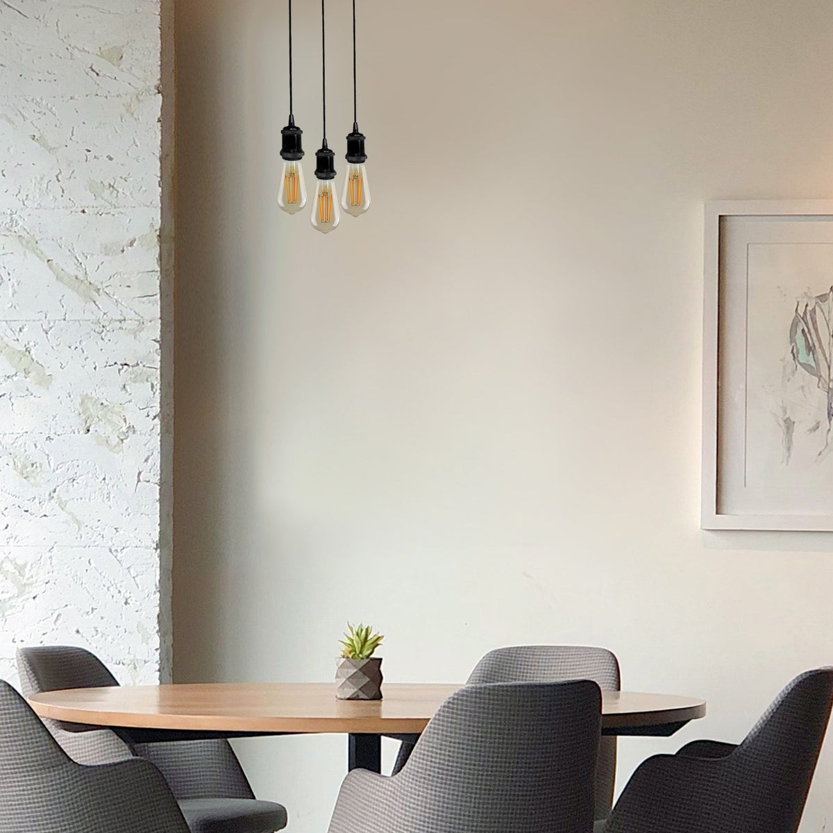 3-Light Cluster Pendant – Black Twisted Flex, E27 - photo 2