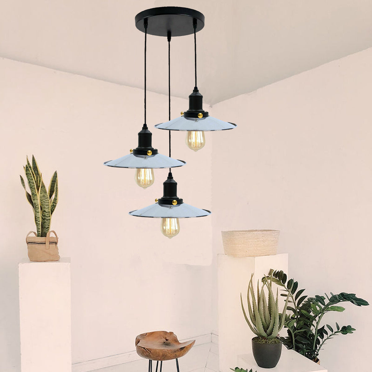 3-Light Black Pendant Cluster – Cages, Domes, Glass or Flat Shades - photo 3