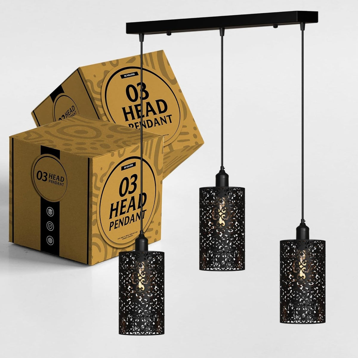 3-Light Black Pendant Cluster – Cages, Domes, Glass or Flat Shades - photo 16