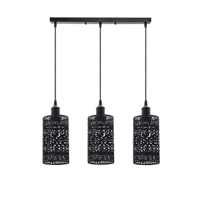 3-Light Black Pendant Cluster – Cages, Domes, Glass or Flat Shades - Black, Barrel Cage Style 6 Black, Bar, Without Bulb