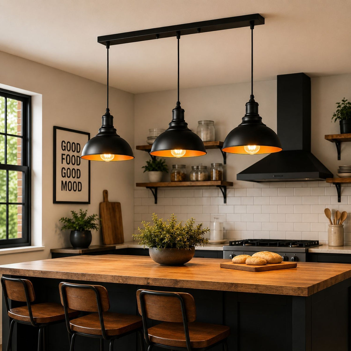 3-Light Black Pendant Cluster – Cages, Domes, Glass or Flat Shades - photo 14