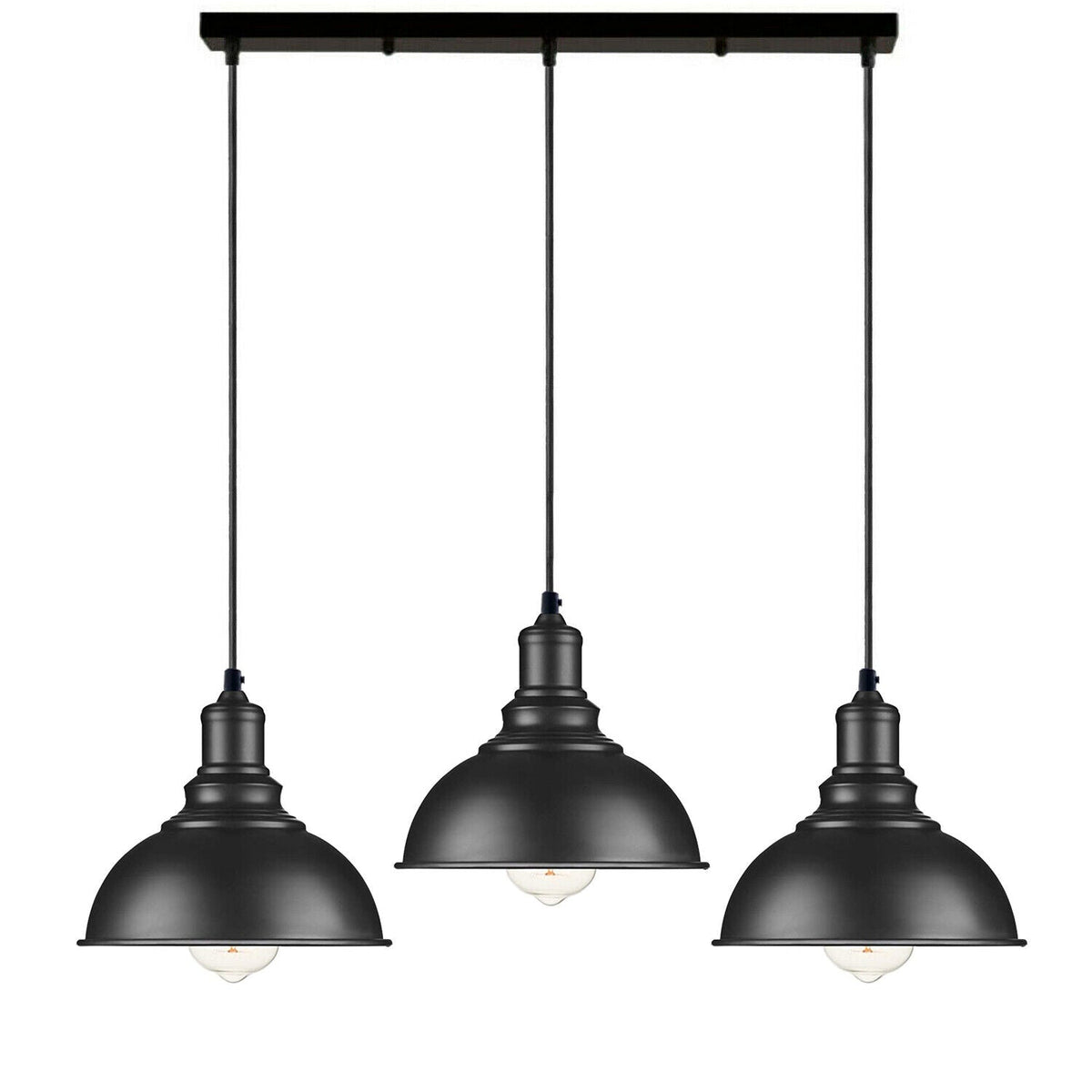 3-Light Black Pendant Cluster – Cages, Domes, Glass or Flat Shades - Black, Curvy 21 cm Black & Gold, Bar, Without Bulb