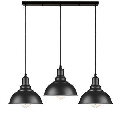 3-Light Black Pendant Cluster – Cages, Domes, Glass or Flat Shades - Black, Curvy 21 cm Black & Gold, Bar, Without Bulb