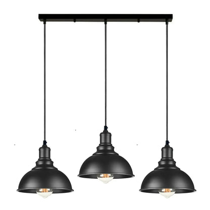 3-Light Black Pendant Cluster – Cages, Domes, Glass or Flat Shades - Black, Curvy 21 cm Black, Bar, ST64 LED Bulb 4W