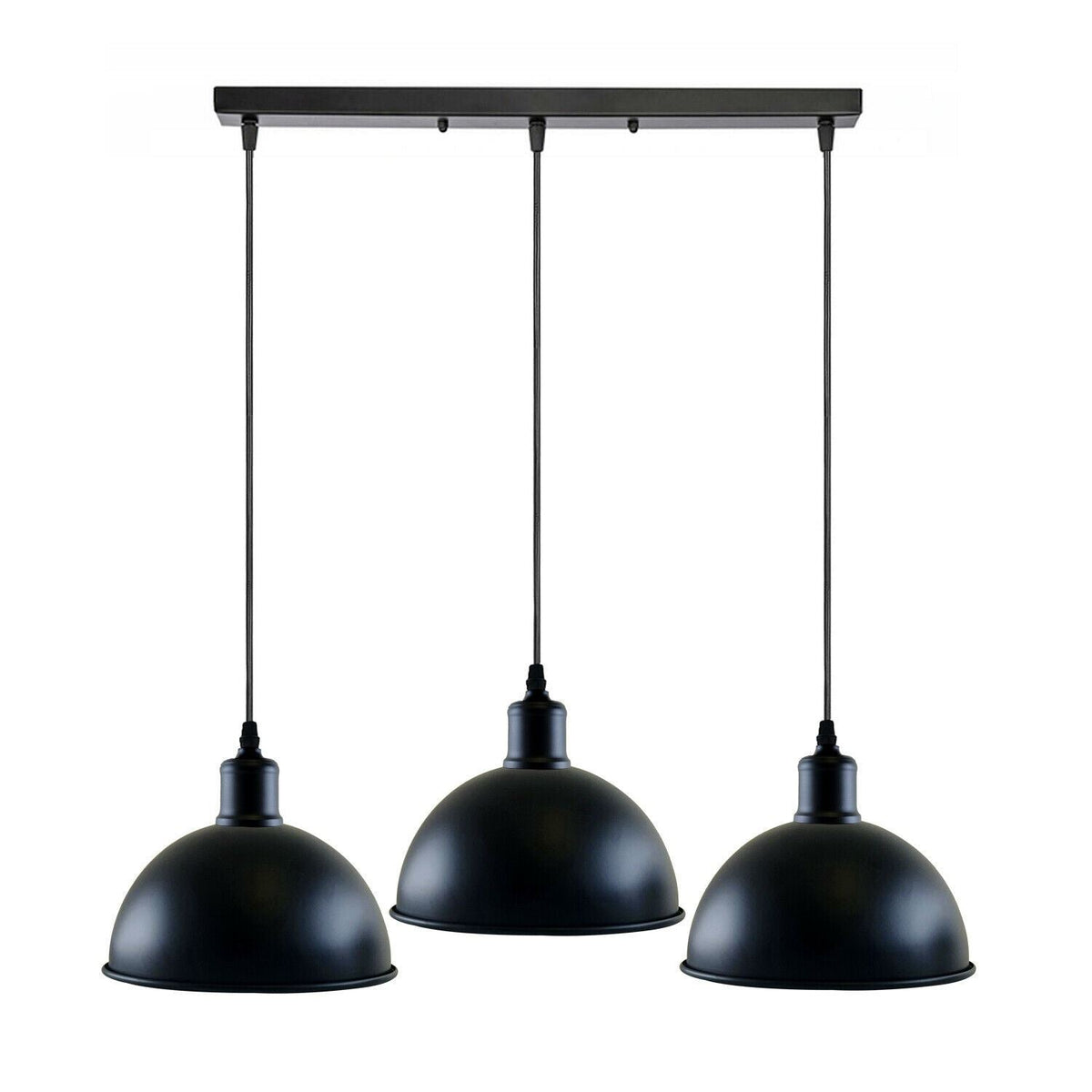 3-Light Black Pendant Cluster – Cages, Domes, Glass or Flat Shades - Black, Dome 21 cm Black, Bar, Without Bulb