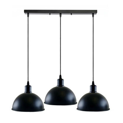 3-Light Black Pendant Cluster – Cages, Domes, Glass or Flat Shades - Black, Dome 21 cm Black, Bar, Without Bulb