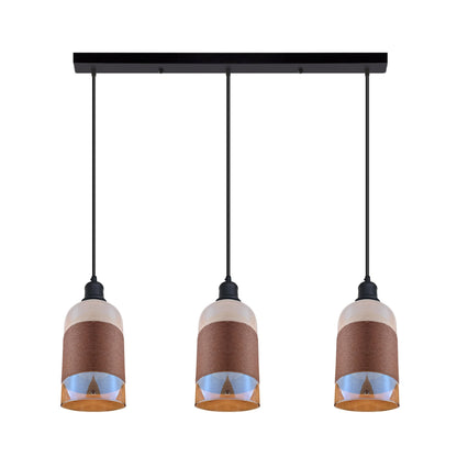 3-Light Black Pendant Cluster – Cages, Domes, Glass or Flat Shades - Black, Glass 12 cm Copper, Bar, Without Bulb
