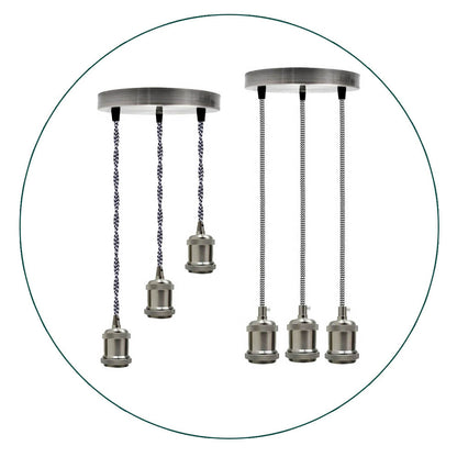 3-Light Cluster Pendant – Satin Nickel, Braided Flex, E27 - photo 2