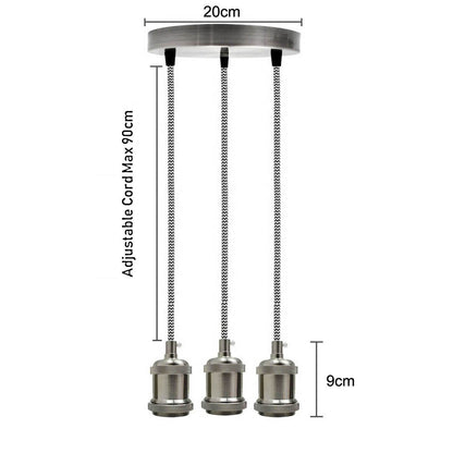 3-Light Cluster Pendant – Satin Nickel, Braided Flex, E27 - photo 3