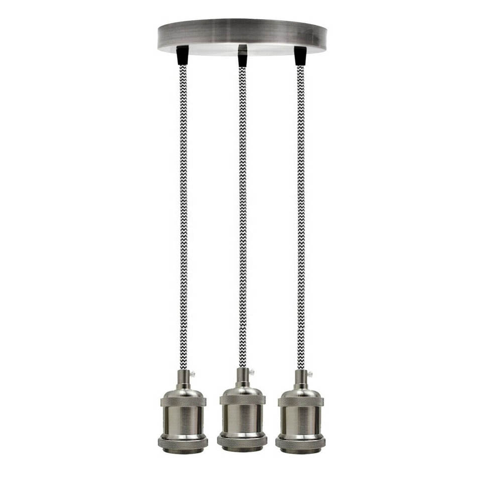 3-Light Cluster Pendant – Satin Nickel, Braided Flex, E27 - photo 4