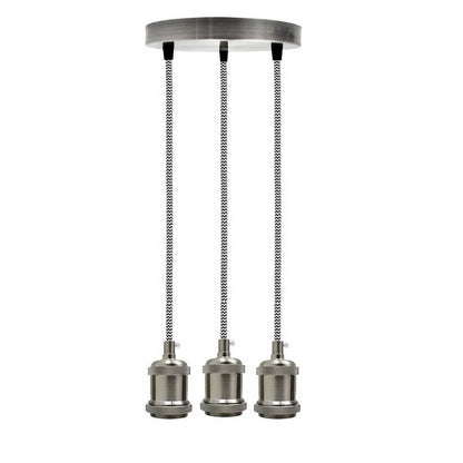 3-Light Cluster Pendant – Satin Nickel, Braided Flex, E27 - photo 4