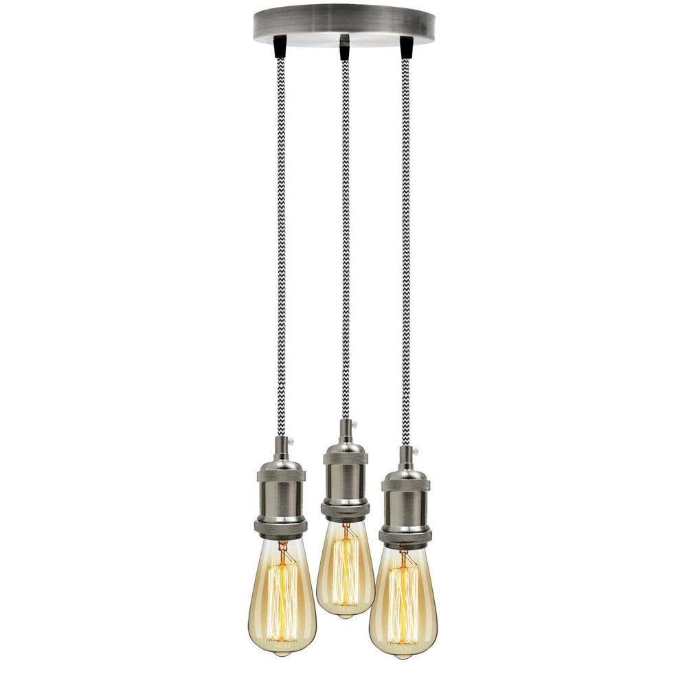 3-Light Cluster Pendant – Satin Nickel, Braided Flex, E27 - photo 6