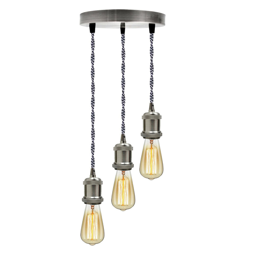 3-Light Cluster Pendant – Satin Nickel, Braided Flex, E27 - photo 9
