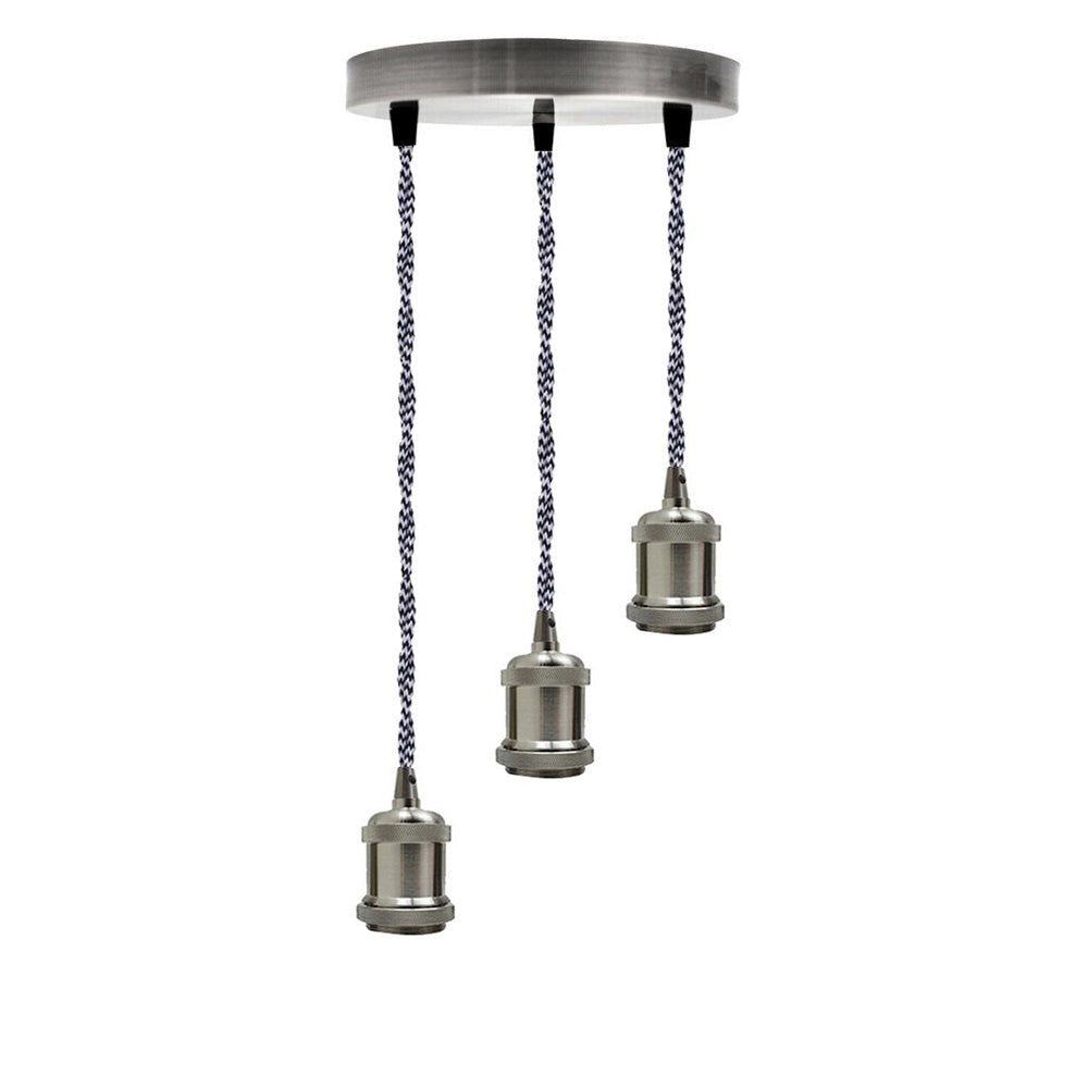 3-Light Cluster Pendant – Satin Nickel, Braided Flex, E27 - photo 10