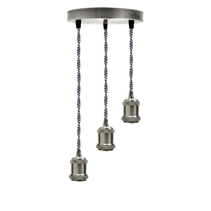 3-Light Cluster Pendant – Satin Nickel, Braided Flex, E27 - photo 10