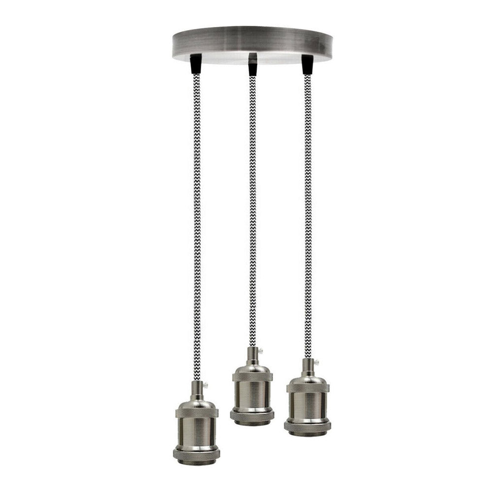 3-Light Cluster Pendant – Satin Nickel, Braided Flex, E27 - Satin Nickel, No Shade, Without Bulb