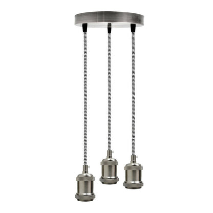 3-Light Cluster Pendant – Satin Nickel, Braided Flex, E27 - Satin Nickel, No Shade, Without Bulb