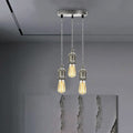 3 Light Cluster Pendant – Satin Nickel, Black & White Twisted Cable, E27