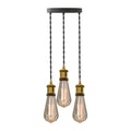 3-Light Cluster Pendant – Brass Holders, Twisted Cable, E27