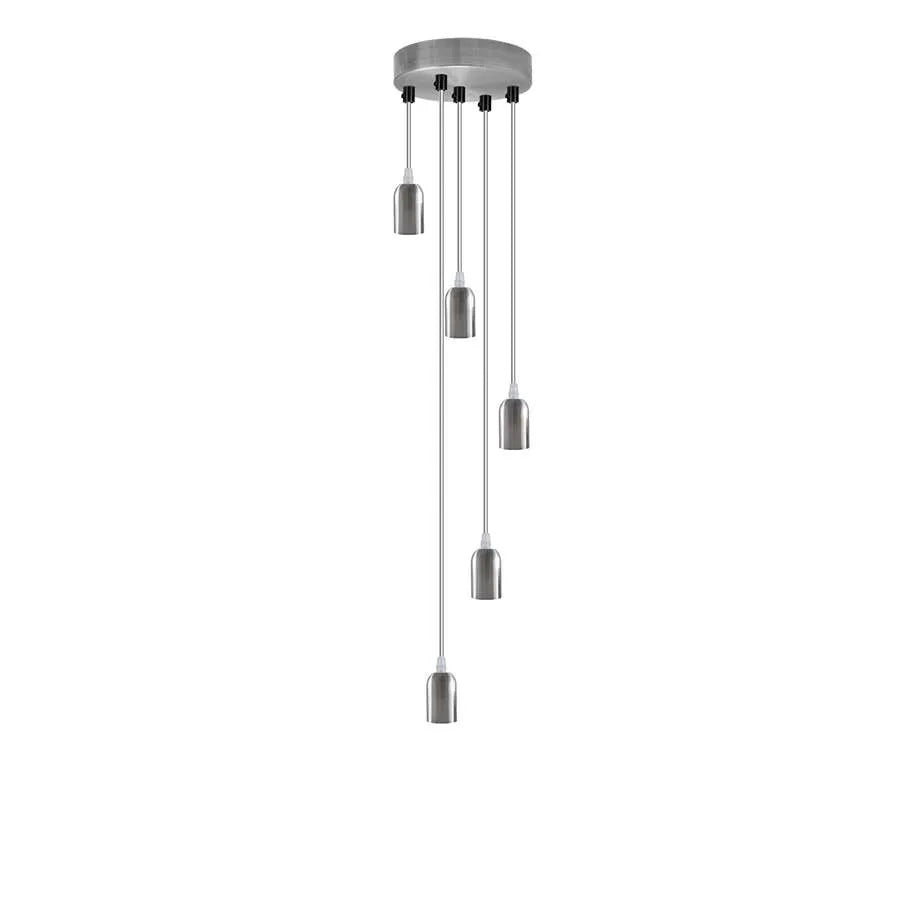 5-Light Cluster Pendant – Chrome or Satin Nickel, 95 cm Drop, E27 - Satin Nickel, No Shade, Without Bulb