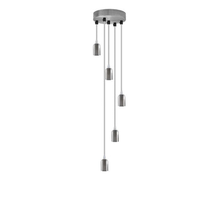 5-Light Cluster Pendant – Chrome or Satin Nickel, 95 cm Drop, E27 - Satin Nickel, No Shade, Without Bulb