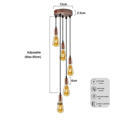 5-Light Cluster Pendant – 120 mm Rose, Adjustable Drops, E27 - photo 2