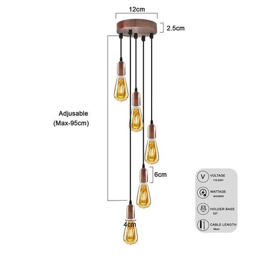 5-Light Cluster Pendant – 120 mm Rose, Adjustable Drops, E27 - photo 2