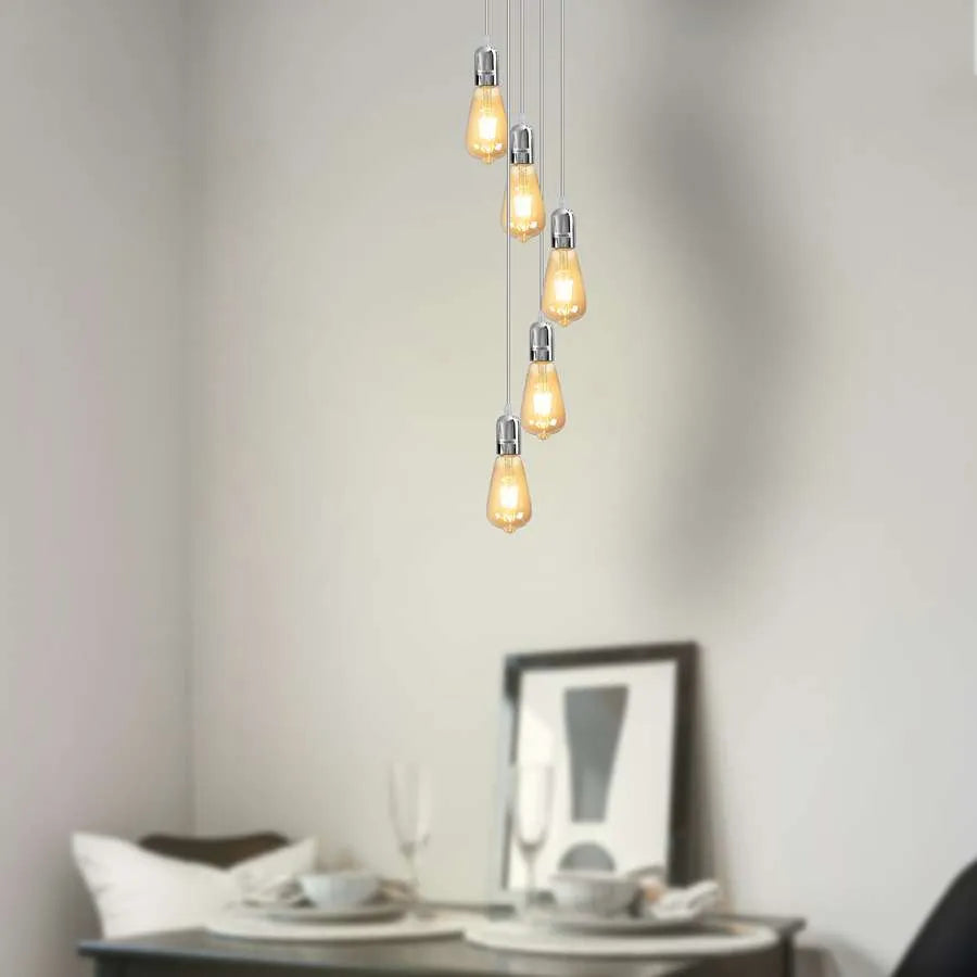 5-Light Cluster Pendant – Chrome or Satin Nickel, 95 cm Drop, E27 - photo 2