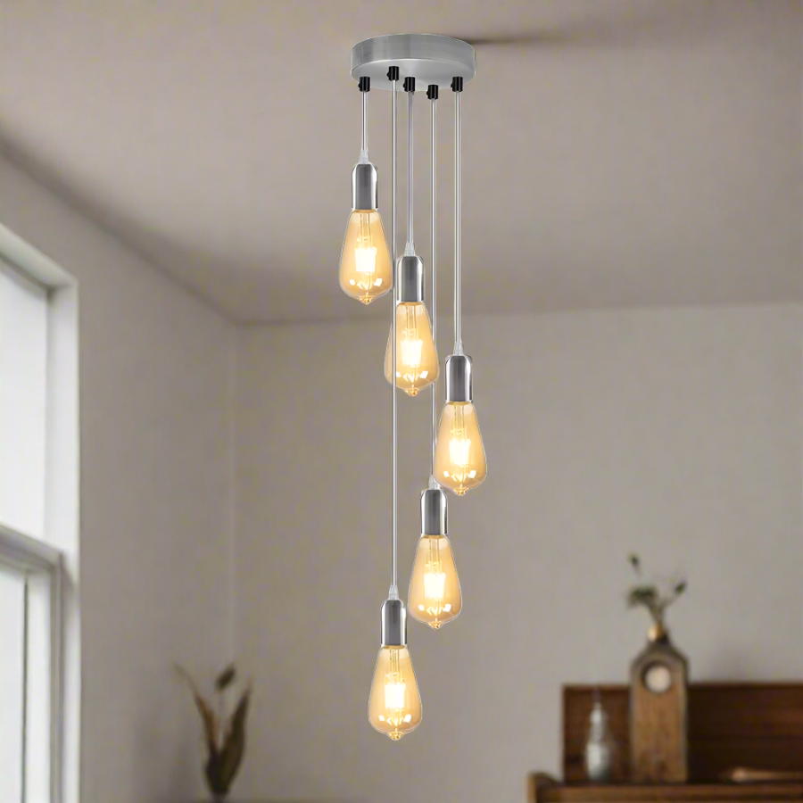 5-Light Cluster Pendant – Chrome or Satin Nickel, 95 cm Drop, E27 - photo 3