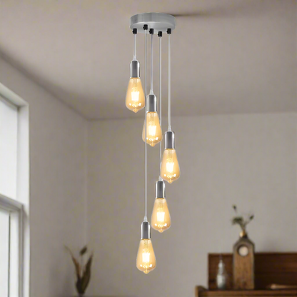 5-Light Cluster Pendant – Chrome or Satin Nickel, 95 cm Drop, E27 - photo 3