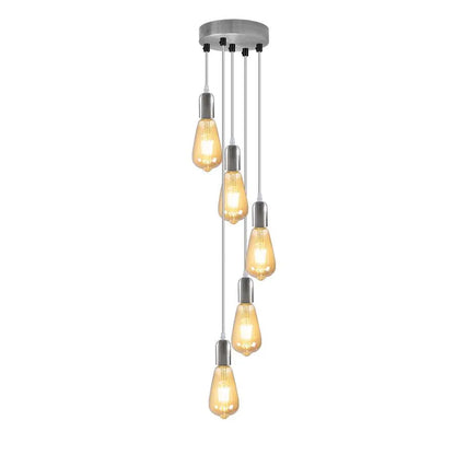 5-Light Cluster Pendant – Chrome or Satin Nickel, 95 cm Drop, E27 - Satin Nickel, No Shade, 5 x ST64 Bulbs