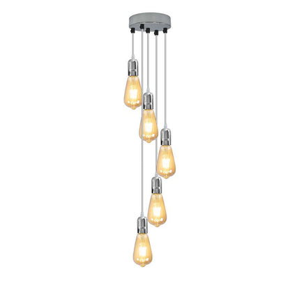 5-Light Cluster Pendant – Chrome or Satin Nickel, 95 cm Drop, E27 - Chrome, No Shade, 5 x ST64 Bulbs