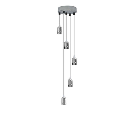 5-Light Cluster Pendant – Chrome or Satin Nickel, 95 cm Drop, E27 - Chrome, No Shade, Without Bulb