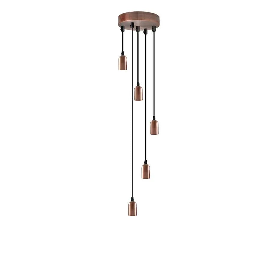 5-Light Cluster Pendant – 120 mm Rose, Adjustable Drops, E27 - Copper, No Shade, Without Bulb