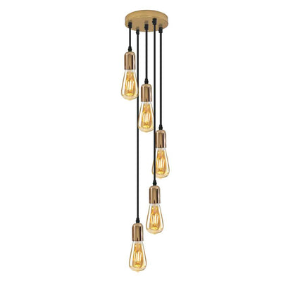 5-Light Cluster Pendant – 120 mm Rose, Adjustable Drops, E27 - French Gold, No Shade, ST64 Bulb