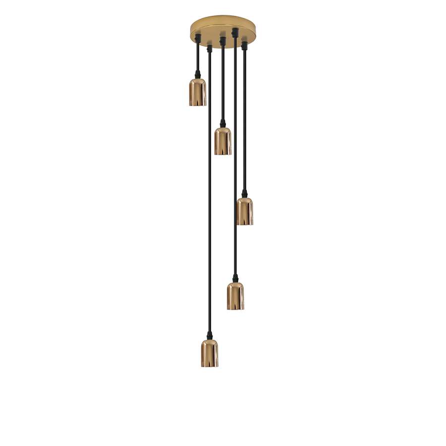 5-Light Cluster Pendant – 120 mm Rose, Adjustable Drops, E27 - French Gold, No Shade, Without Bulb