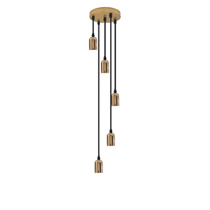 5-Light Cluster Pendant – 120 mm Rose, Adjustable Drops, E27 - French Gold, No Shade, Without Bulb