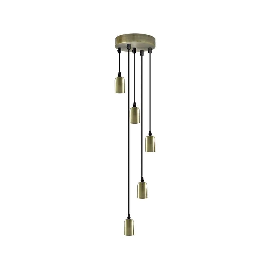 5-Light Cluster Pendant – 120 mm Rose, Adjustable Drops, E27 - Green Brass, No Shade, Without Bulb