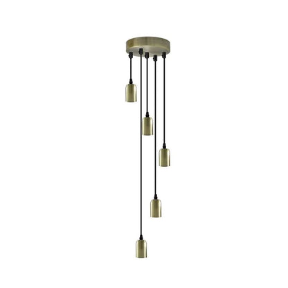 5-Light Cluster Pendant – 120 mm Rose, Adjustable Drops, E27 - Green Brass, No Shade, Without Bulb