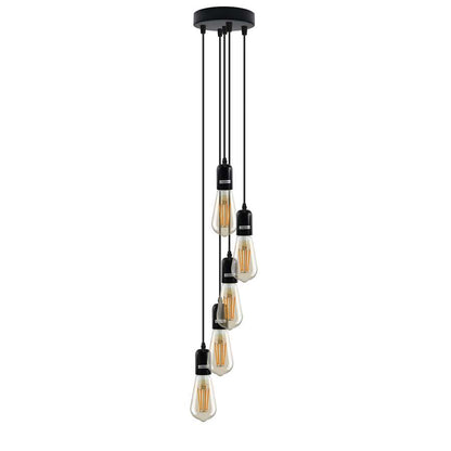 5-Light Cluster Pendant – 120 mm Rose, Adjustable Drops, E27 - Matt Black, No Shade, with 3 Wire Connectors, Without Bulb