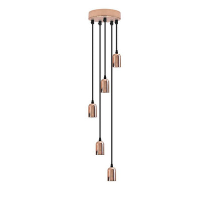 5-Light Cluster Pendant – 120 mm Rose, Adjustable Drops, E27 - Rose Gold, No Shade, Without Bulb