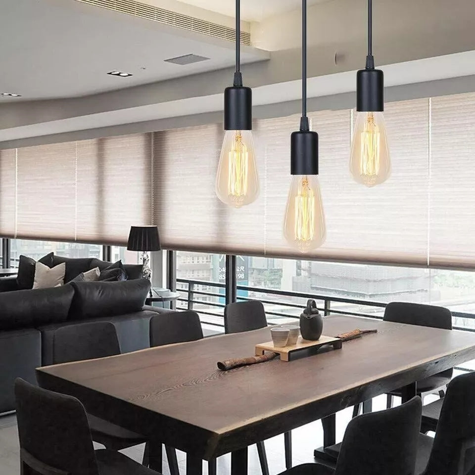 Black Pendant Light Fitting – 95 cm Adjustable Cable, E27