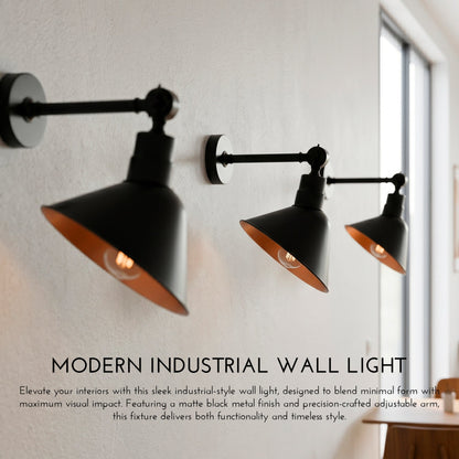 Adjustable Wall Sconce with Cone Shade – Black & Gold, E27 - photo 3