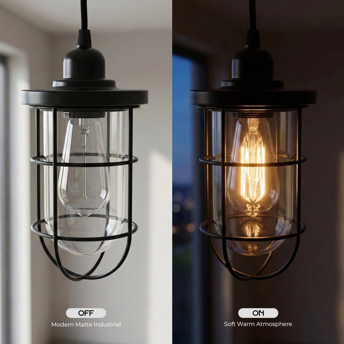 Industrial Cage Ceiling Light with Clear Glass Shade E27 - photo 2
