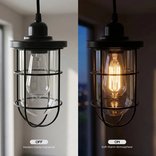 Industrial Cage Ceiling Light with Clear Glass Shade E27 - photo 2
