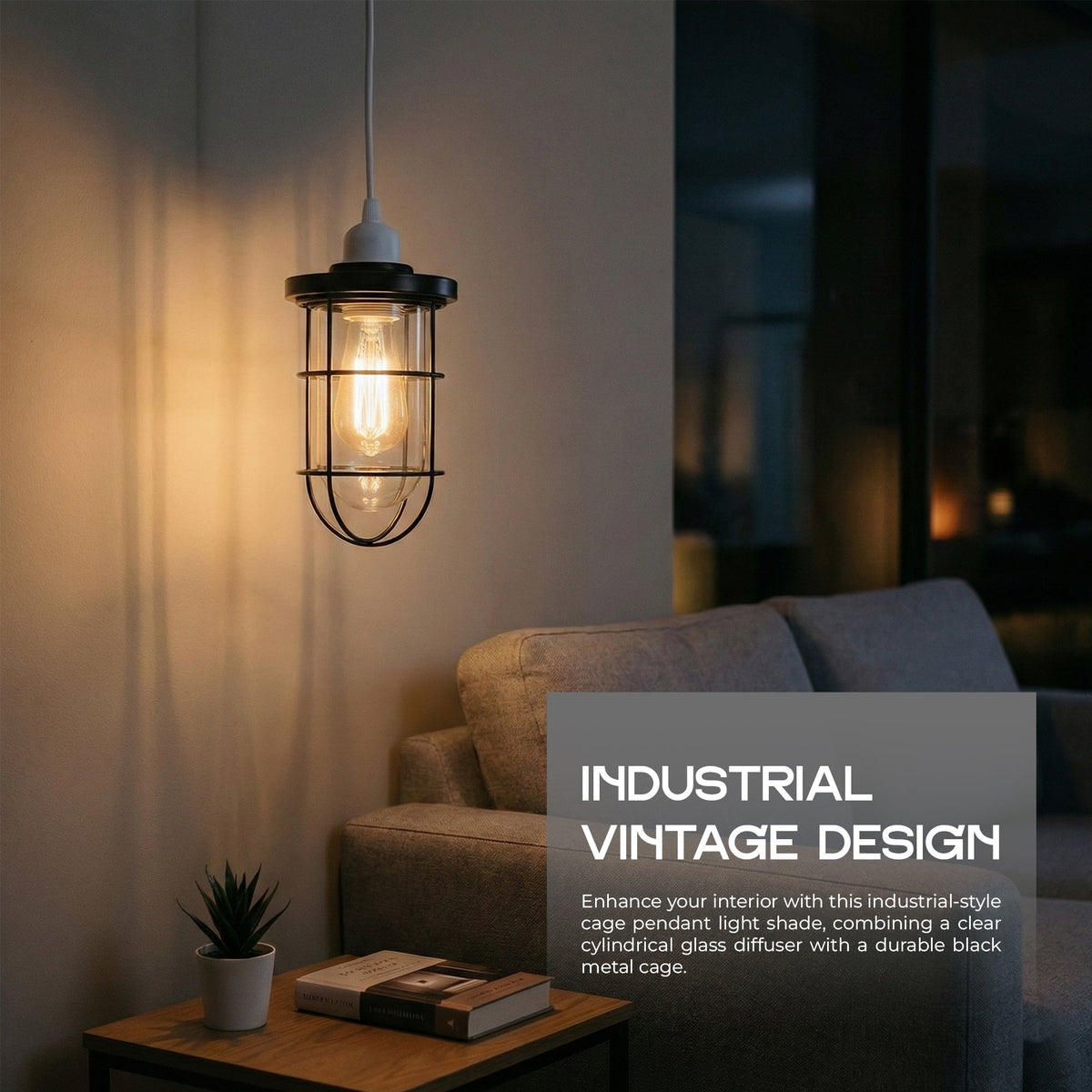 Industrial Cage Ceiling Light with Clear Glass Shade E27 - photo 5