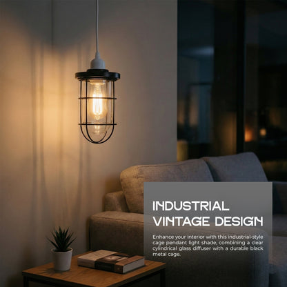 Industrial Cage Ceiling Light with Clear Glass Shade E27 - photo 5